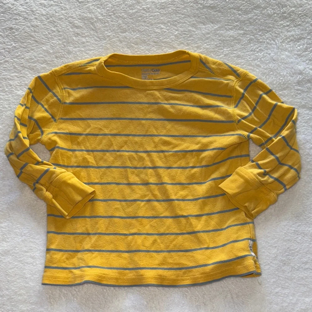 GAP Yellow and Gray Striped Long Sleeve Tee